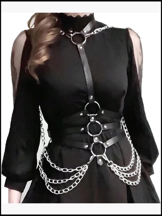 Adjustable PU Leather Waist Chain Belt Chest Harness Goth Rave Body Accessory main image 5